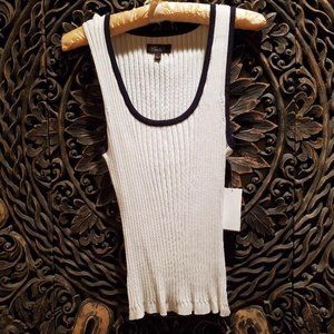 Ribbed Knit Tank - White w/Black Trim - Size L